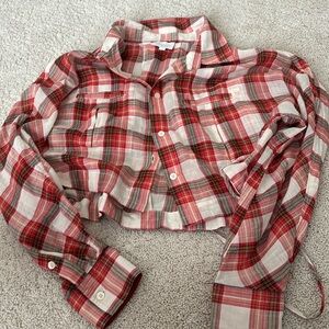 Cropped flannel shirt with buttons